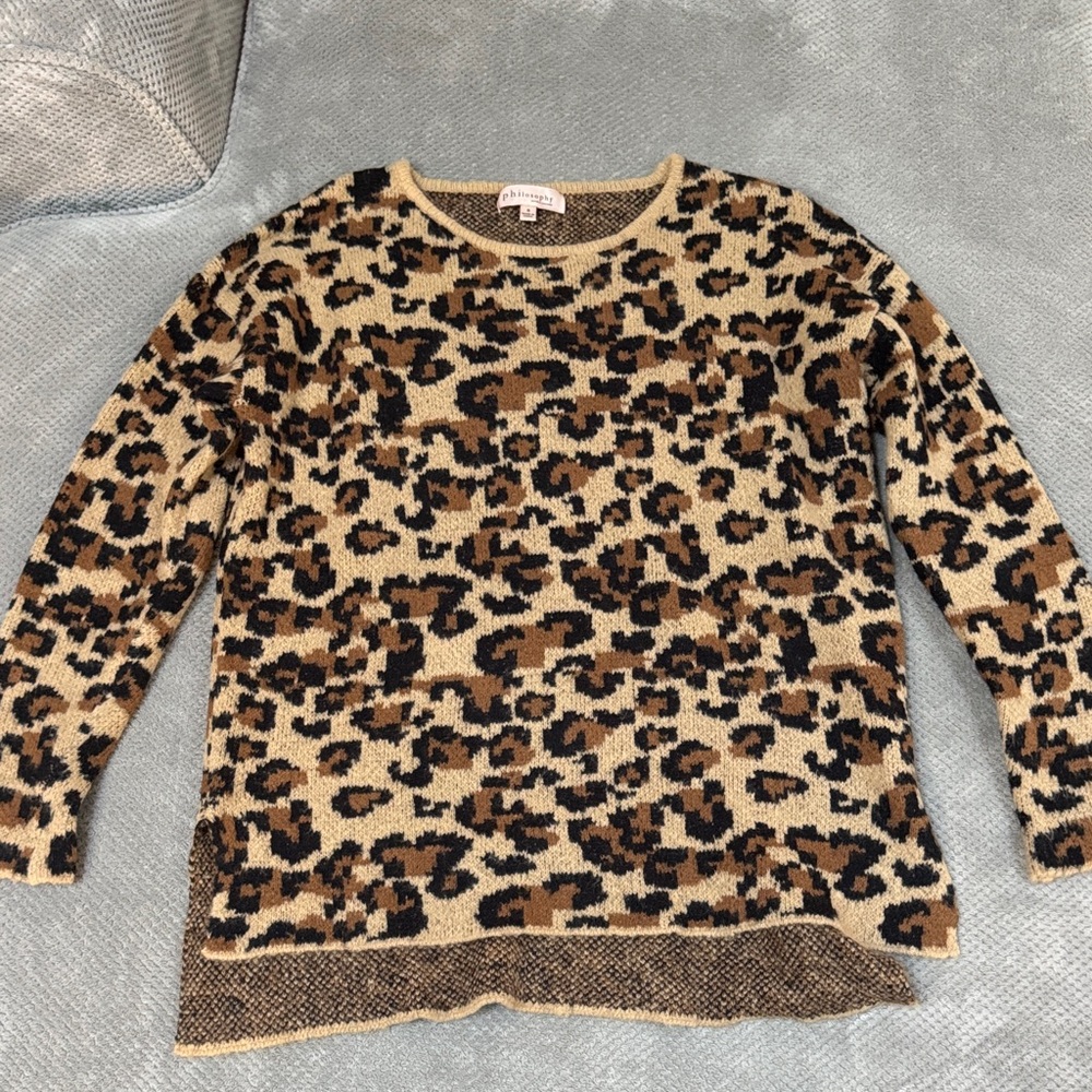Philosophy Leopard Print Crew Neck Sweater - Brown and Black